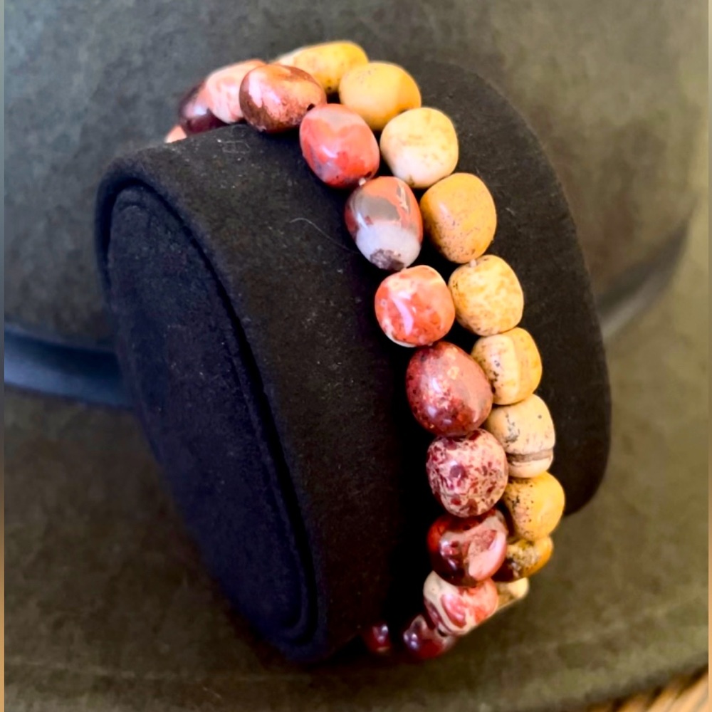 Set of 2 Bracelets Stretchy, Natural Gemstones